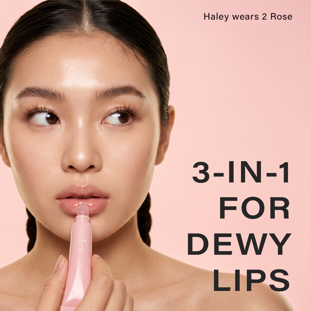 Melixir Vegan Lip Treatment 2 Rose — model applying the lip treatment