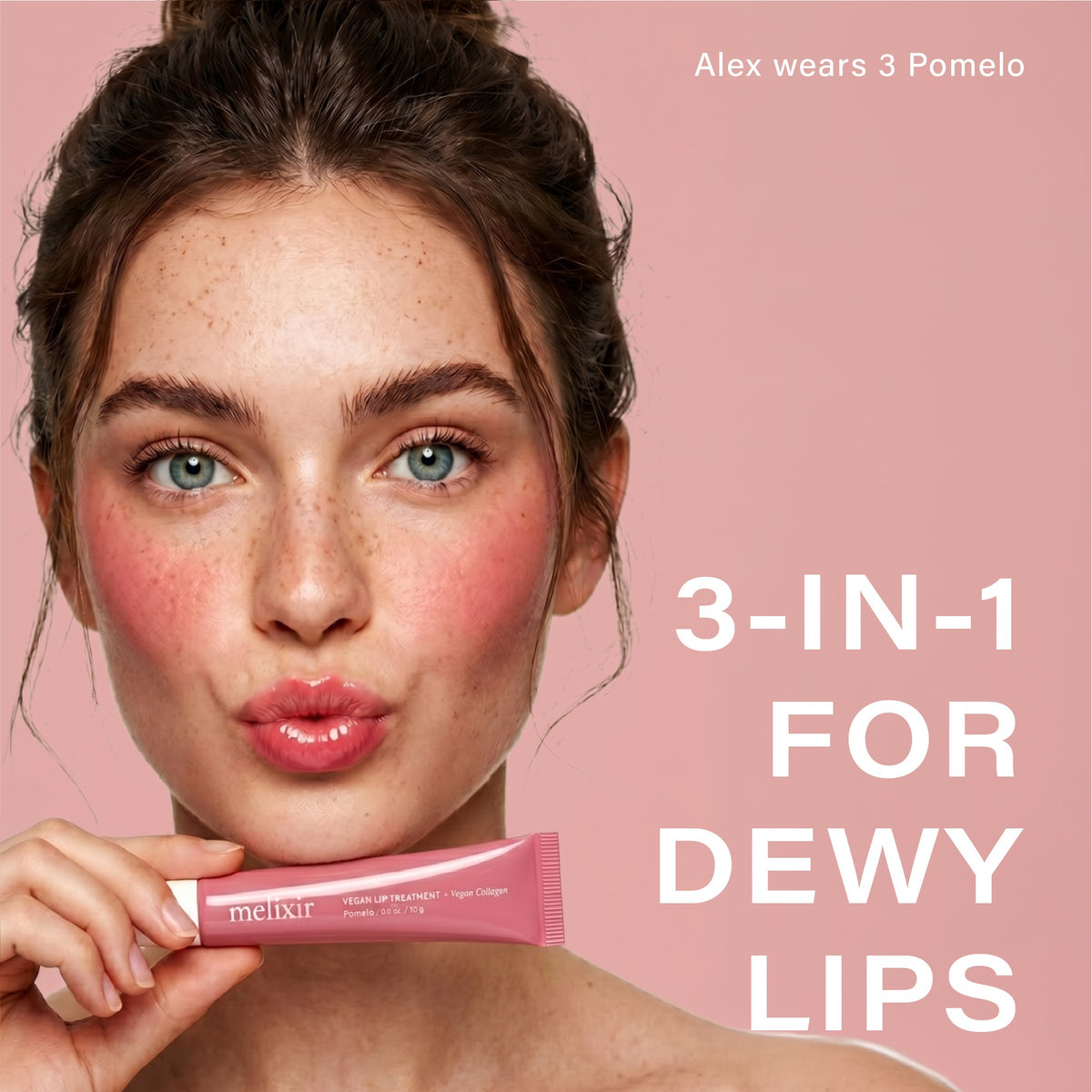 Melixir Vegan Lip Treatment 3 Pomelo — model applying the lip treatment