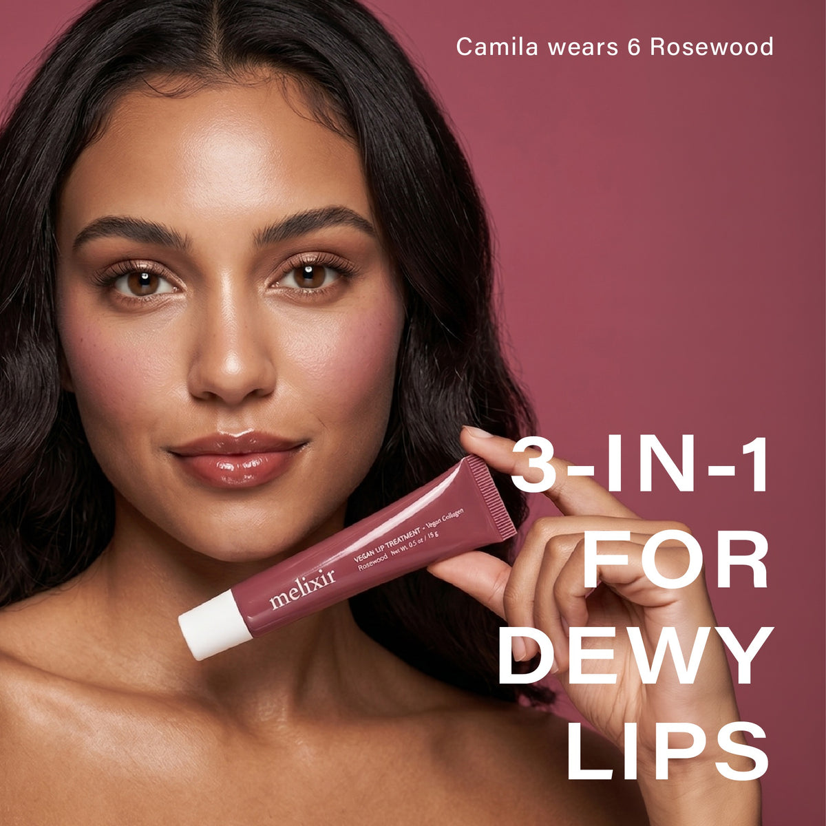 Melixir Vegan Lip Treatment 6 Rosewood — model applying the lip treatment