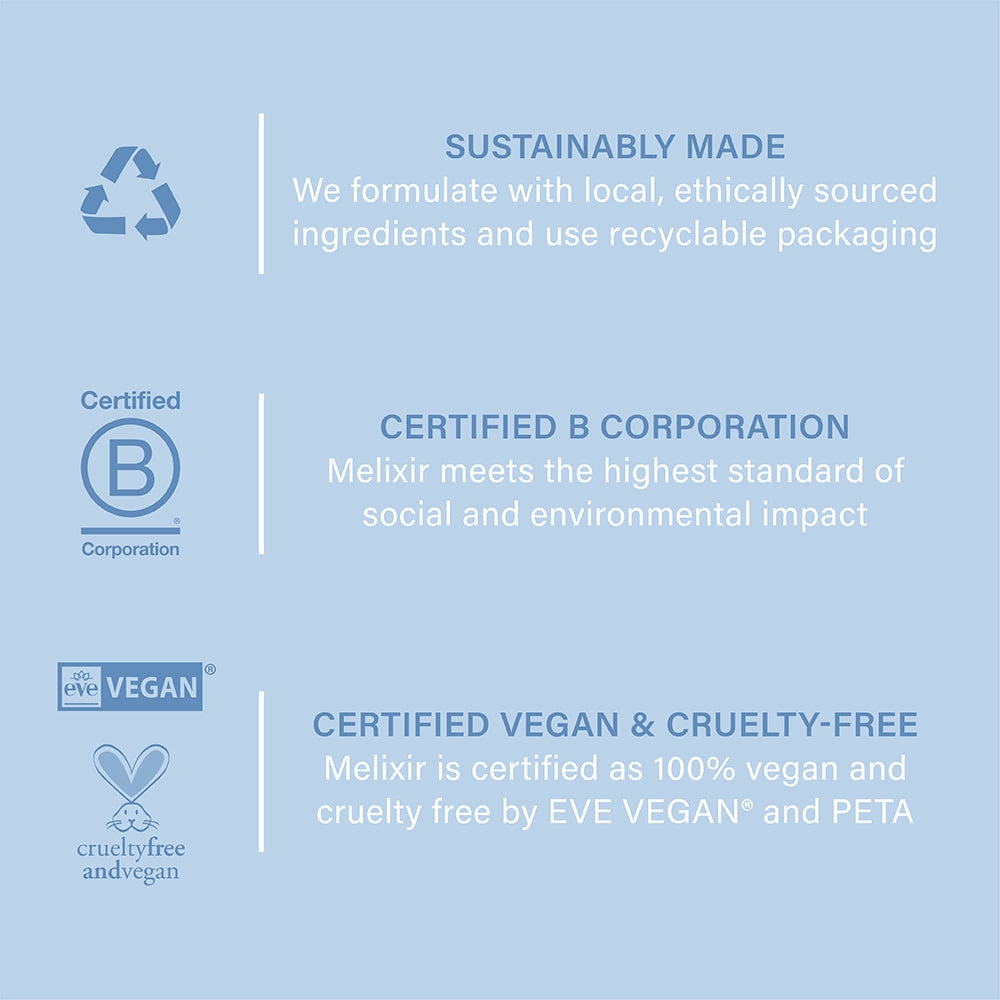 Sustainably made, Certified B Corporation, Certified vegan and cruelty-free